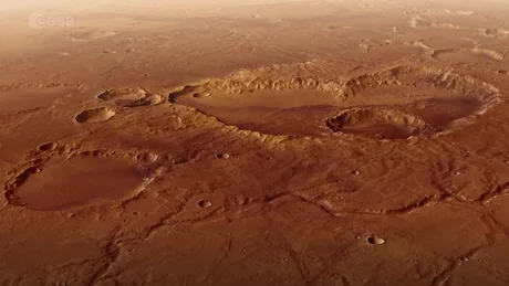 Craterul Schiaparelli pe Marte, surprins în detalii 3D de sonda Mars Express.