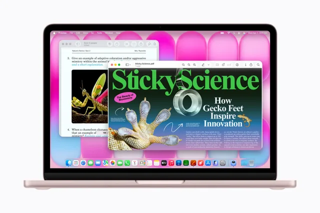 Ecranul MacBook Neo cu imagini vibrante și culori vii.