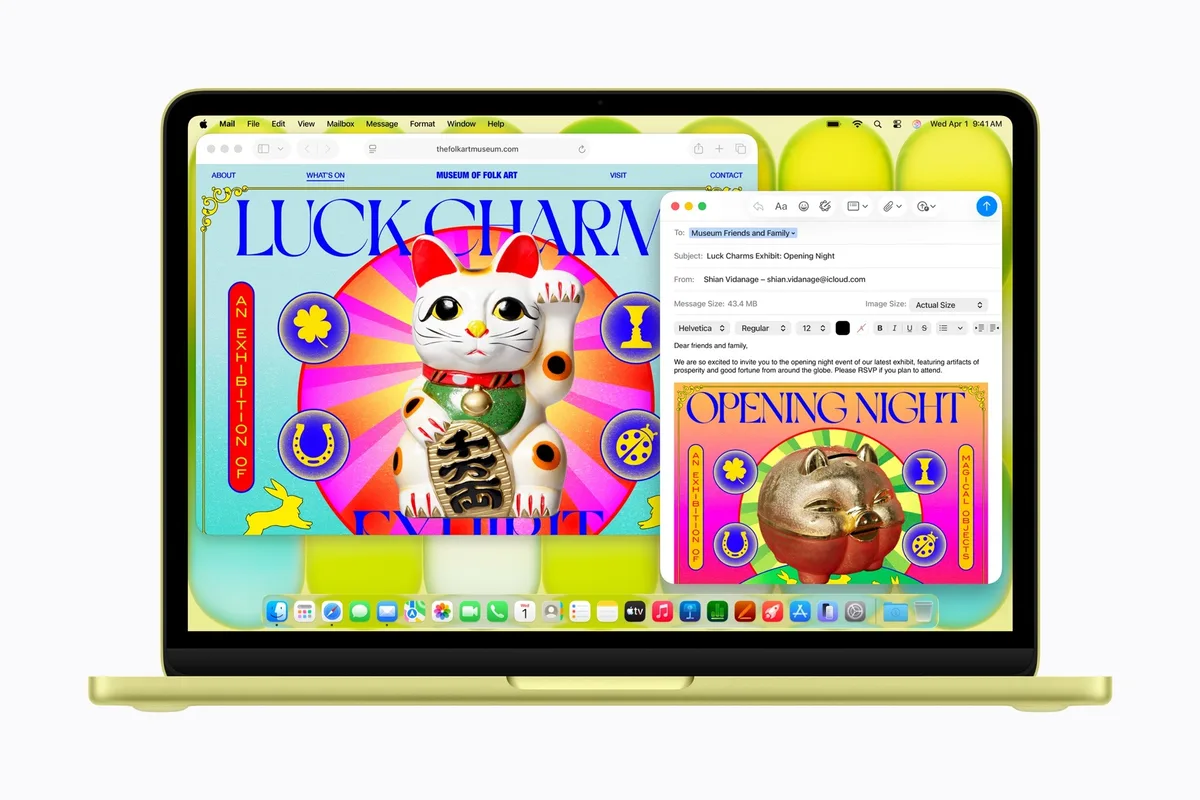 Ecranul MacBook Neo afișează aplicații și imagini colorate.