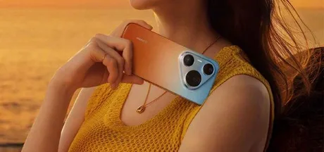 Telefon Huawei cu design modern și cameră pătrată.