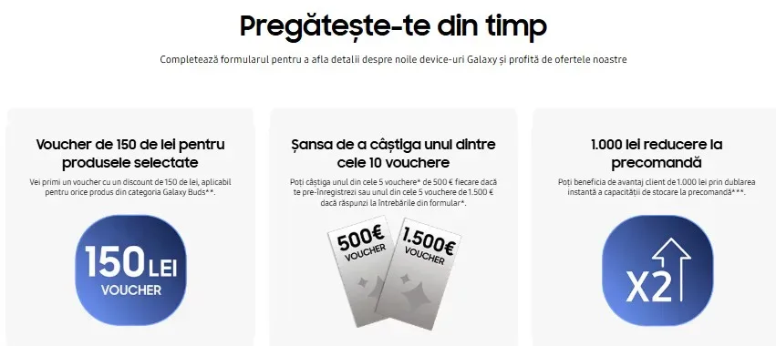 Detalii despre vouchere și reduceri pentru preînregistrare.