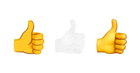 Modele 3D de emoji cu degetul mare ridicat, în diverse stiluri.