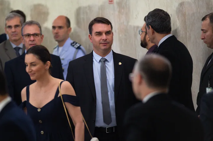 Flavio Bolsonaro, candidatul Partidului Liberal, la convenția din São Paulo.