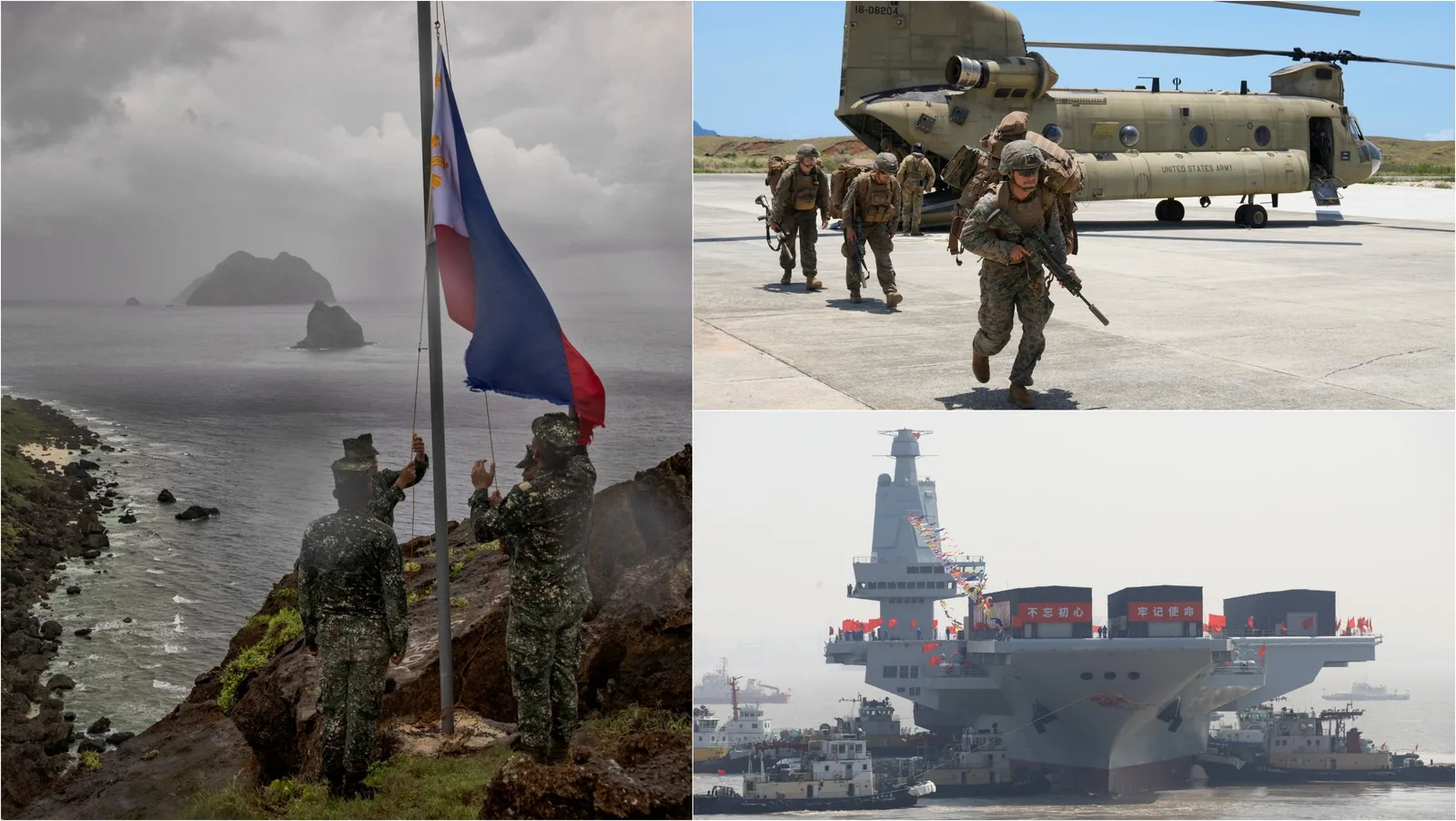 Soldați filipinezi ridicând steagul național pe insulele Batanes.
