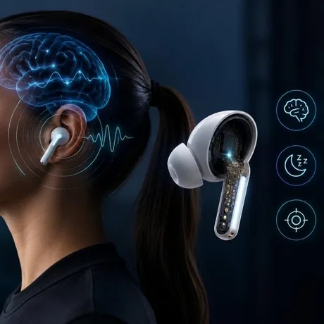 Căști cu senzori EEG, monitorizând activitatea cerebrală și stările utilizatorului.