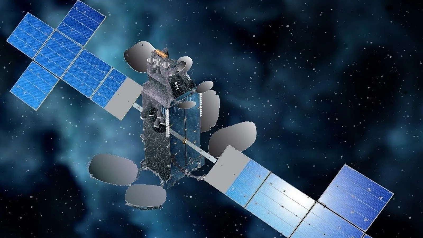 Satelit european în spațiu, cu panouri solare expuse.
