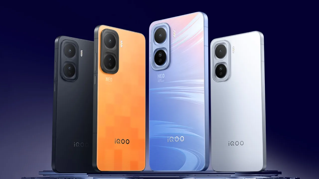 Smartphone-uri iQOO cu design modern și culori variate, pregătite pentru lansare.