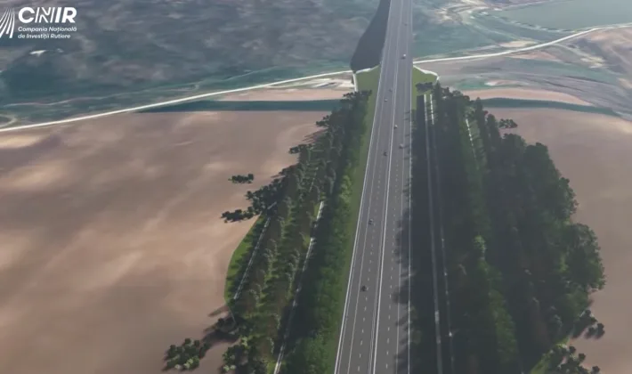 Viziune asupra tronsonului A8 Iași–Ungheni, cu peisaj verde și drum modern.