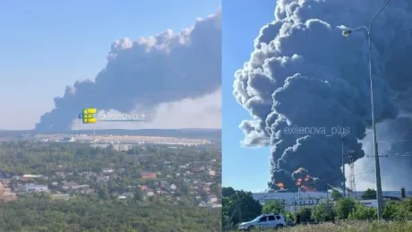 Incendii și fum dens în urma atacurilor cu drone în Rusia
