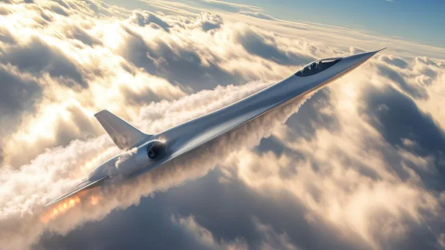 Demonstratorul TMS-10 în zbor supersonic, testând tehnologia low-boom.