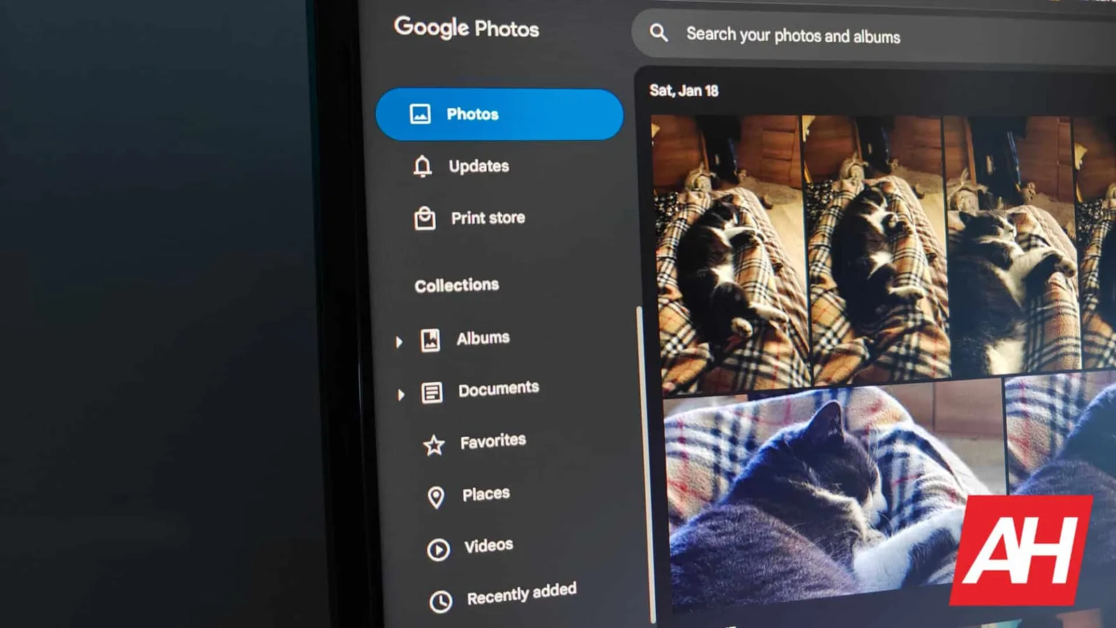 Interfața Google Photos cu opțiuni de organizare și vizualizare a fotografiilor.