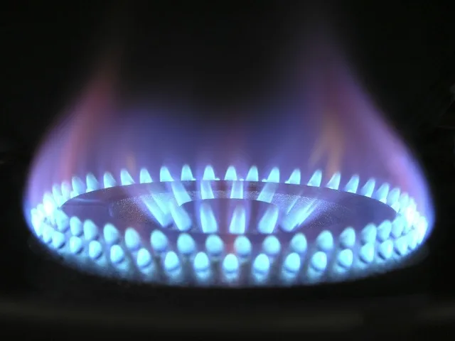 Flacără de gaz pe un aragaz, simbolizând independența energetică.