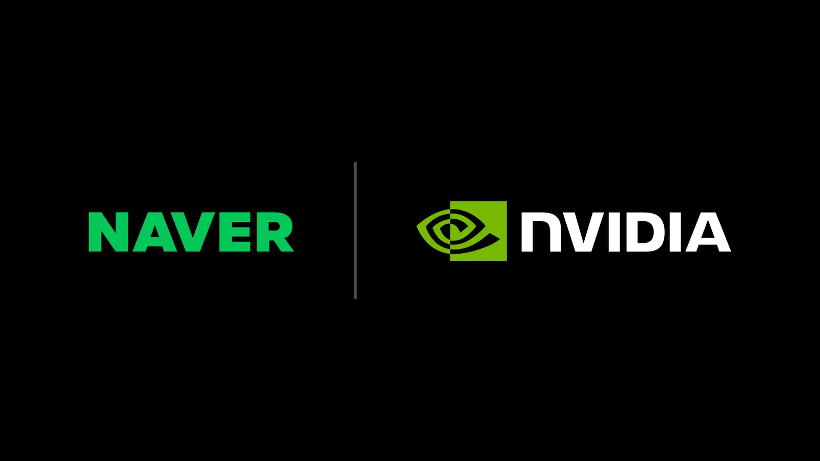 Logo-urile NAVER și NVIDIA pe un fundal negru, simbolizând colaborarea în AI.