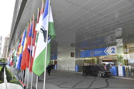 Steaguri ale țărilor participante la G20, expuse la Bangkok.
