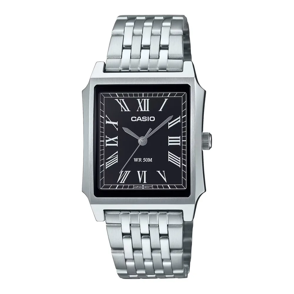 Ceas analogic Casio cu cadran negru și brățară din oțel inoxidabil