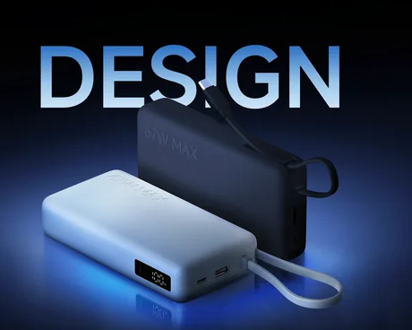 Power bank Xiaomi 5i cu cablu integrat și ecran digital pentru încărcare rapidă.