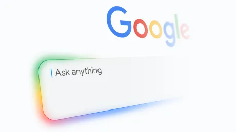 Interfața Google Search cu un câmp de căutare activat.