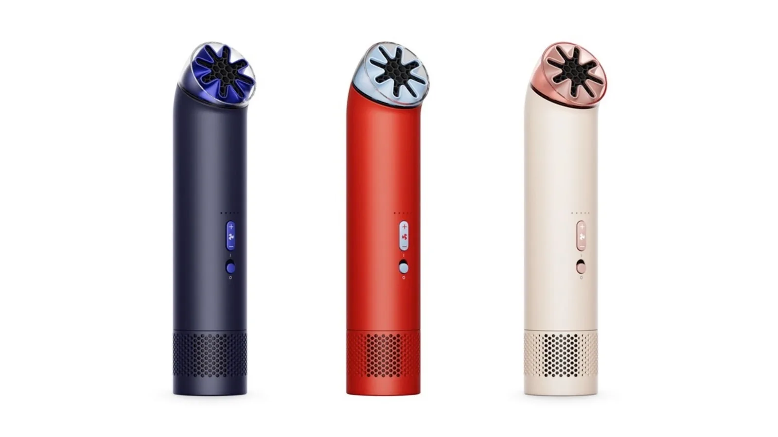 Ventilator portabil HushJet Mini Cool în trei culori diferite, design modern și compact.