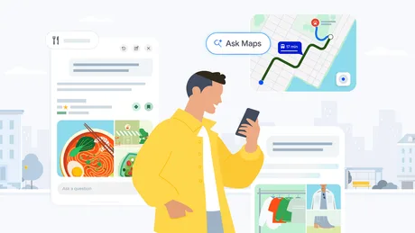 Utilizator care explorează funcțiile noi din Google Maps pentru comenzi de mâncare.