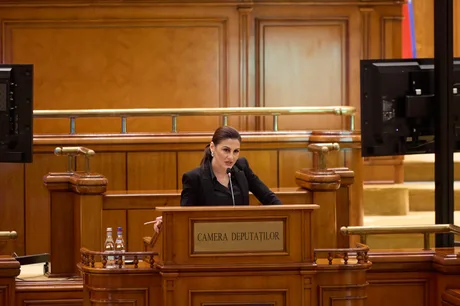 Deputata Cîmpianu susține un discurs în Camera Deputaților.