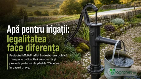 Captare de apă pentru irigații într-un peisaj rural din România.