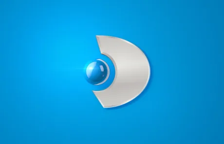 Logo-ul Dogan Media International pe fundal albastru deschis.