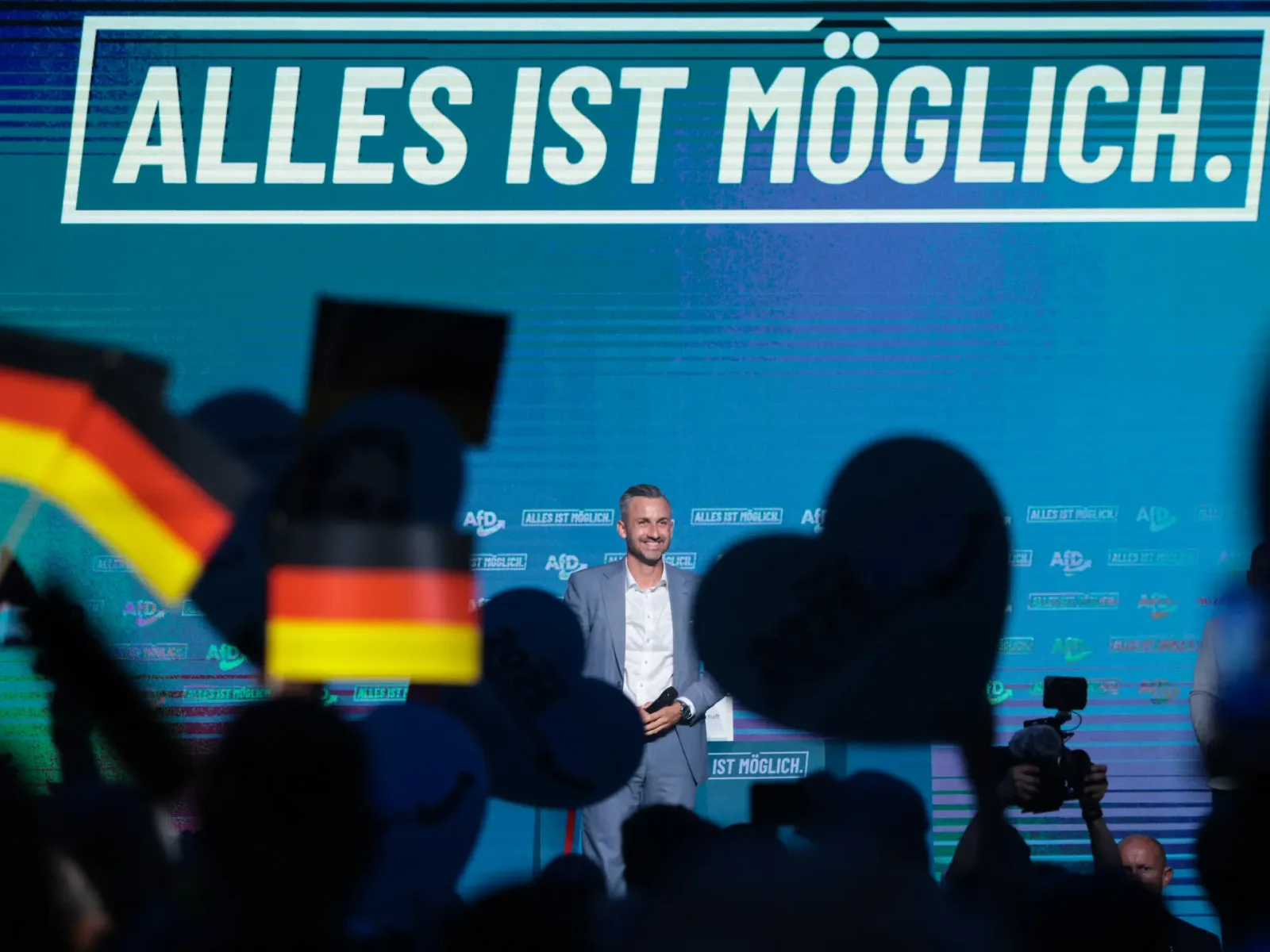 Susținători ai AfD la un eveniment electoral în Saxonia-Anhalt.