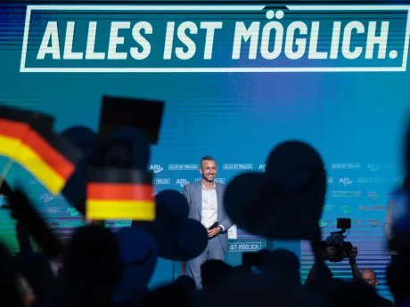 Susținători ai AfD la un eveniment electoral în Saxonia-Anhalt.
