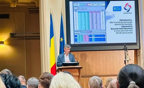 Virgil Popescu discutând despre succesul Hidroelectrica la Bursa de Valori București.