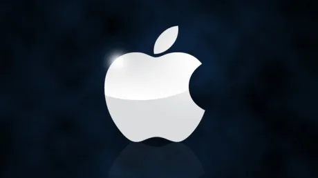 Logo-ul Apple pe un fundal întunecat, simbol al inovației tehnologice.