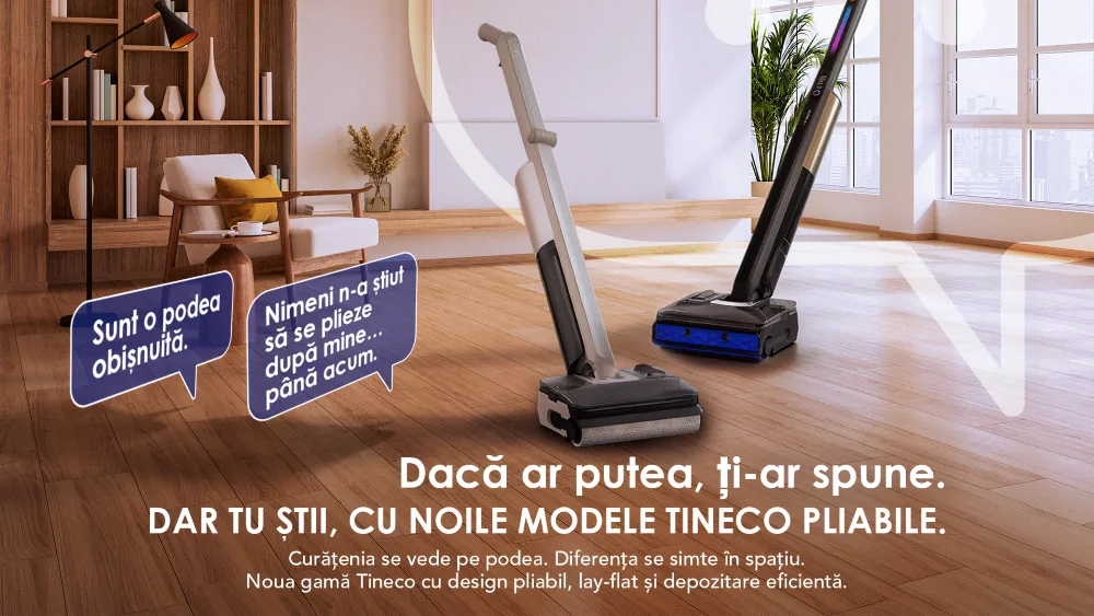Aspirator pliabil Tineco în acțiune sub mobilier.