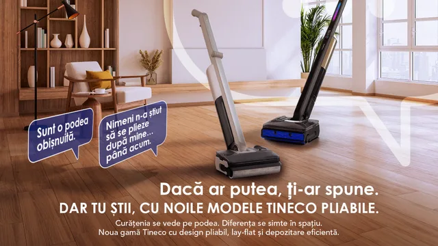 Aspirator pliabil Tineco în acțiune sub mobilier.