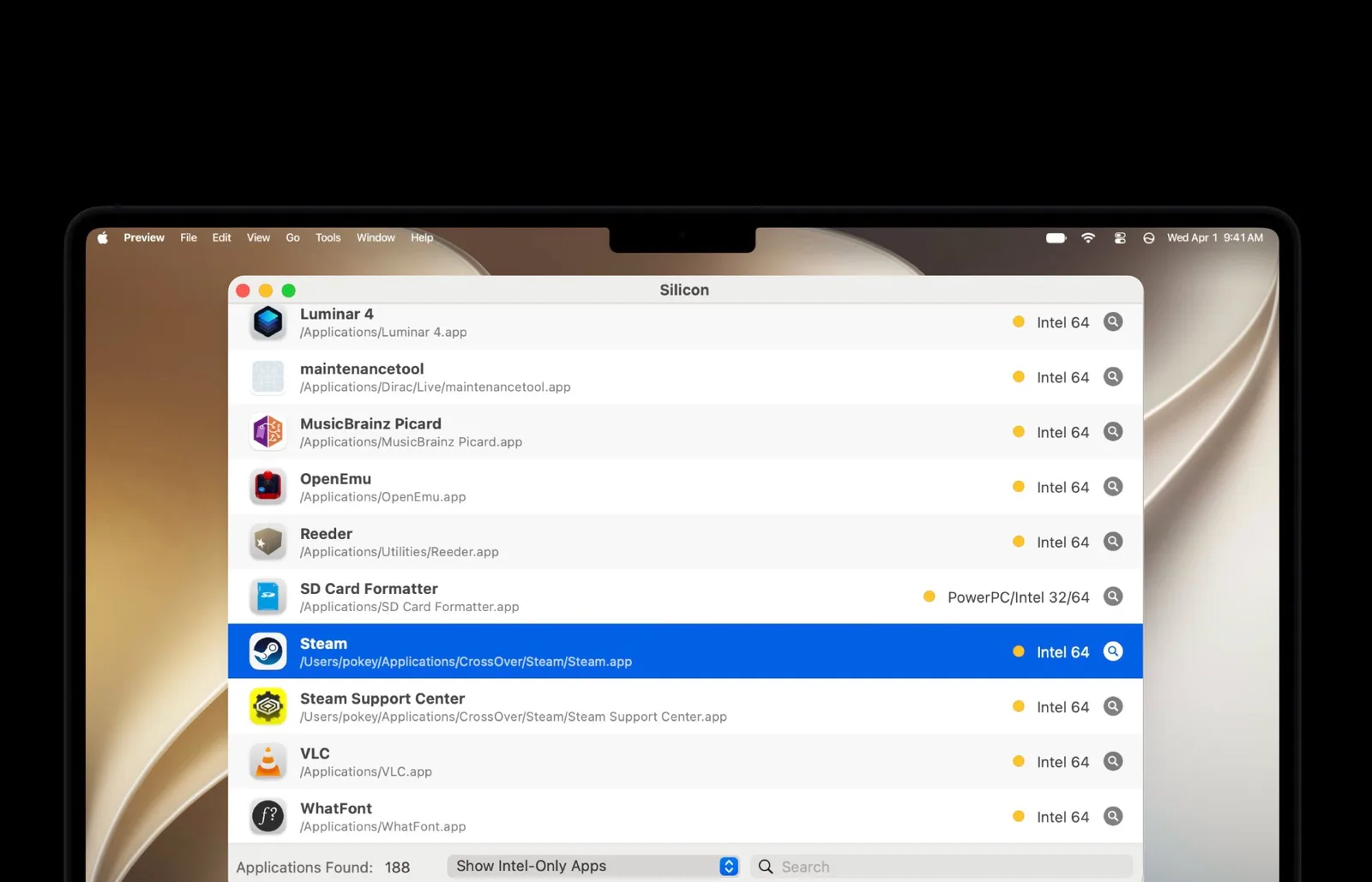Lista aplicațiilor neoptimizate pentru cipurile Apple pe macOS 28.