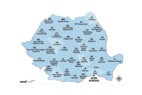 Harta României evidențiază marii angajatori din diverse județe.