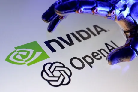 Logo-urile OpenAI și NVIDIA pe un fundal tehnologic