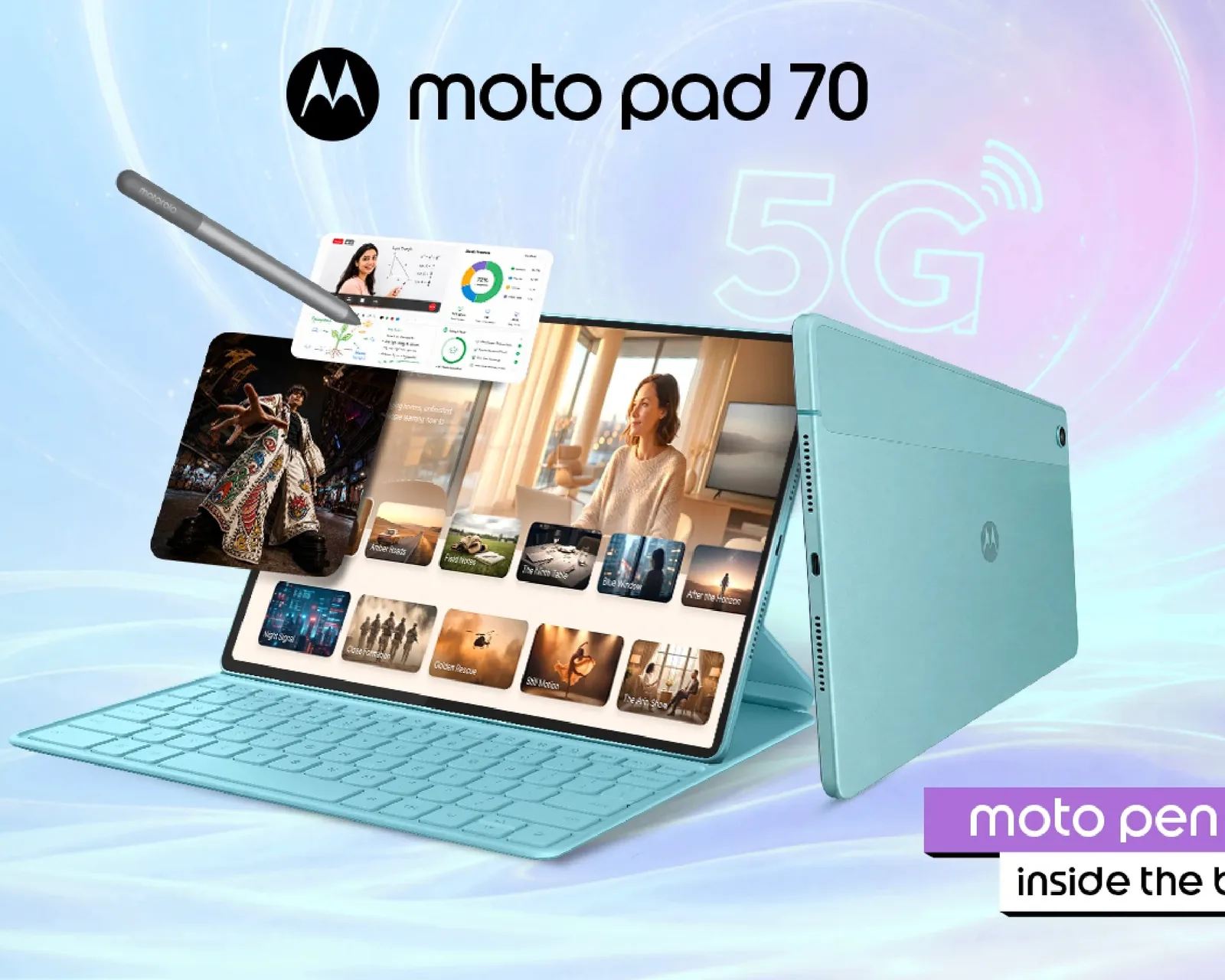 Tableta Moto Pad 70 cu design subțire și ecran mare, ideală pentru productivitate.