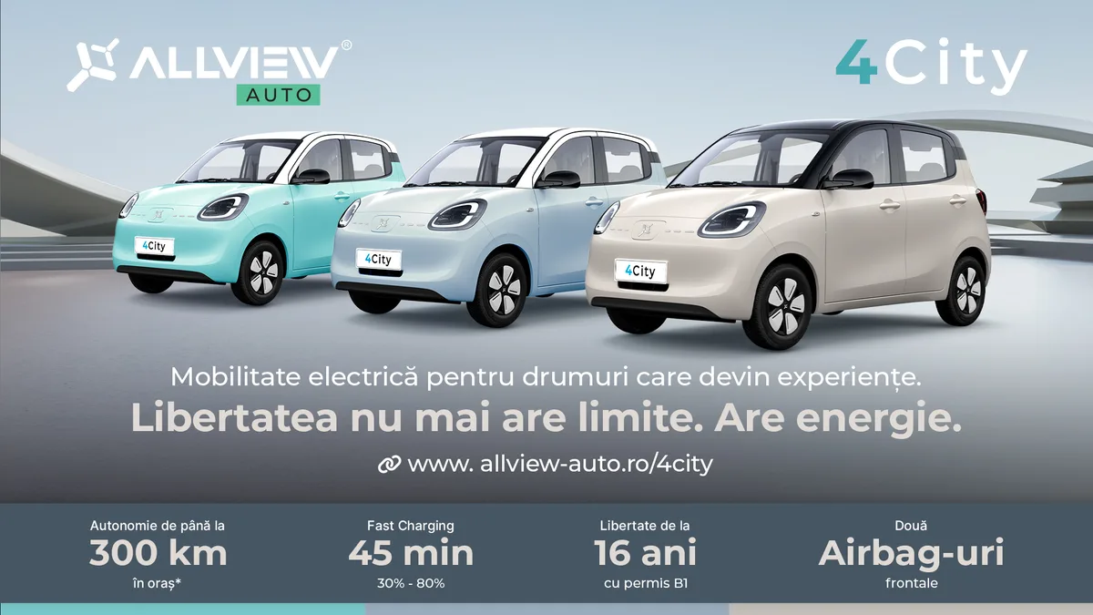 Modelul electric 4City de la Allview Auto, ideal pentru orașe aglomerate.