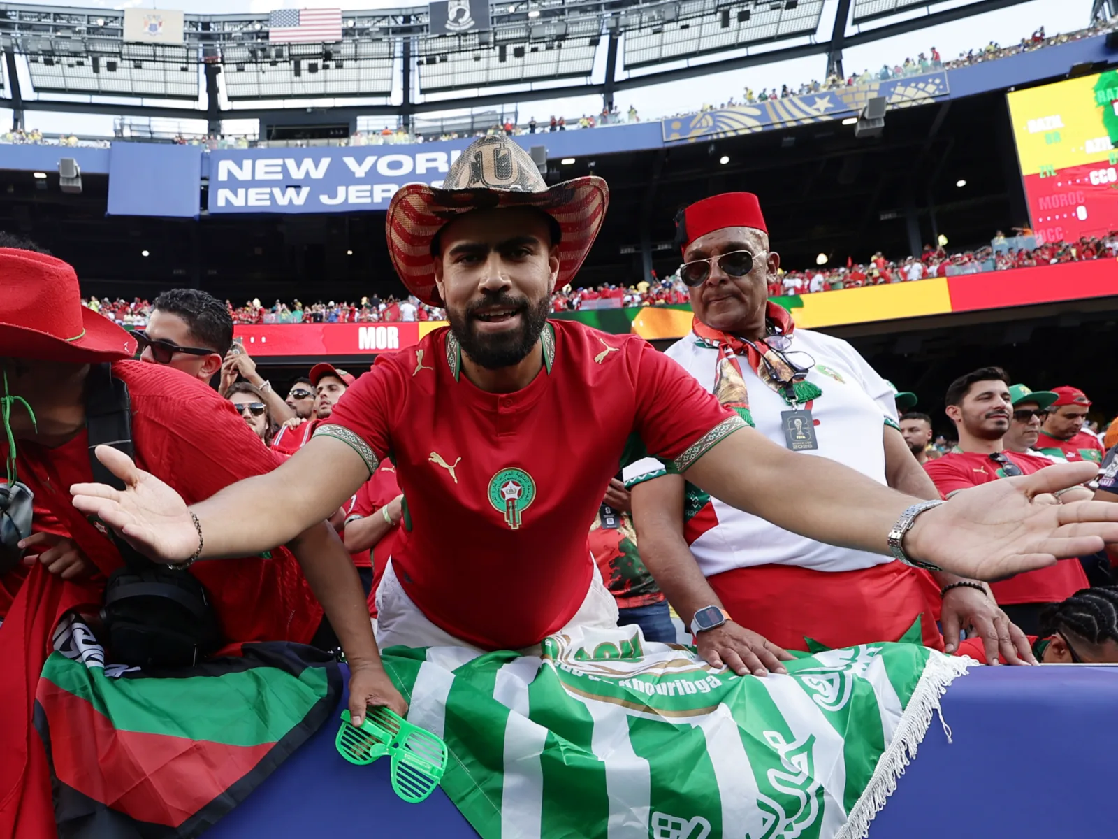 Suporteri entuziaști ai Marocului la meciul din Cupa Mondială 2026.