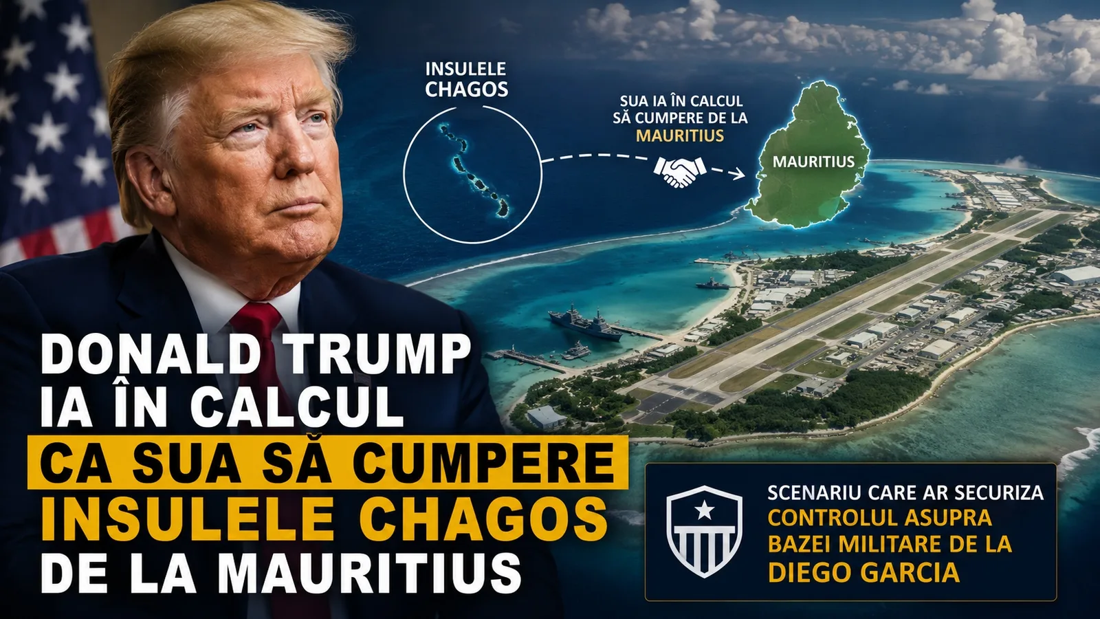 Donald Trump discută despre achiziția Insulelor Chagos pentru control militar.