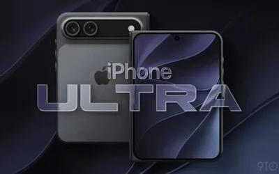 Concept grafic al unui iPhone pliabil cu design modern și ecran lat.