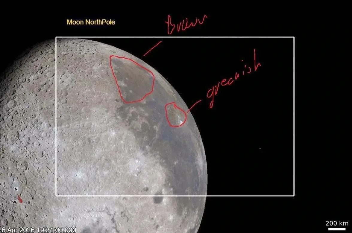 Observații detaliate ale Lunii din misiunea Artemis 2, cu note scrise de astronauți.