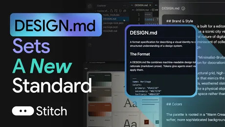 Interfața aplicației Stitch cu formatul DESIGN.md și reguli de design.