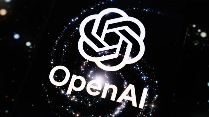 Logo OpenAI pe un fundal cosmic, simbolizând inovația în inteligența artificială.