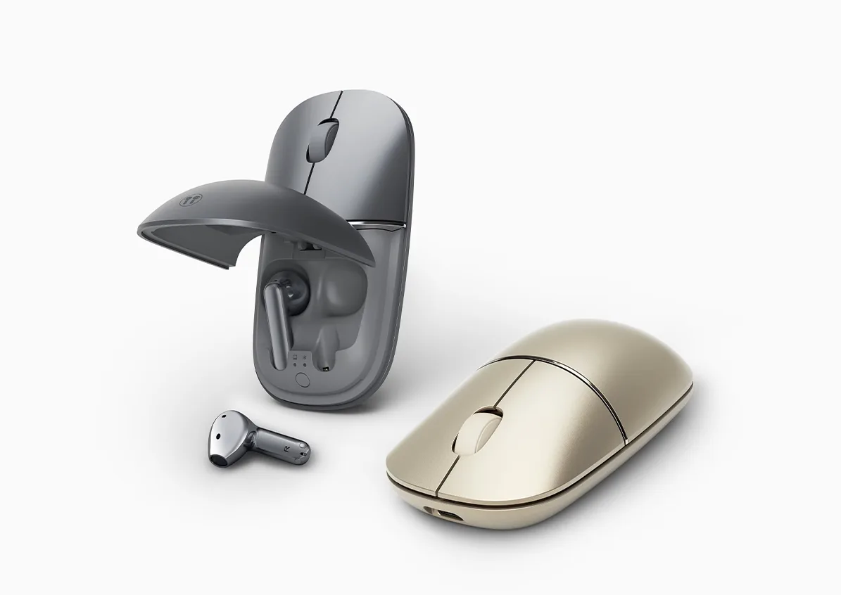 Mouse și căști integrate, soluție compactă pentru birou și multimedia.