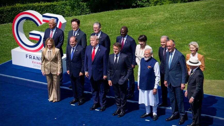 Reuniune G7 la Evian-les-Bains, lideri globali discutând despre AI și suveranitate.