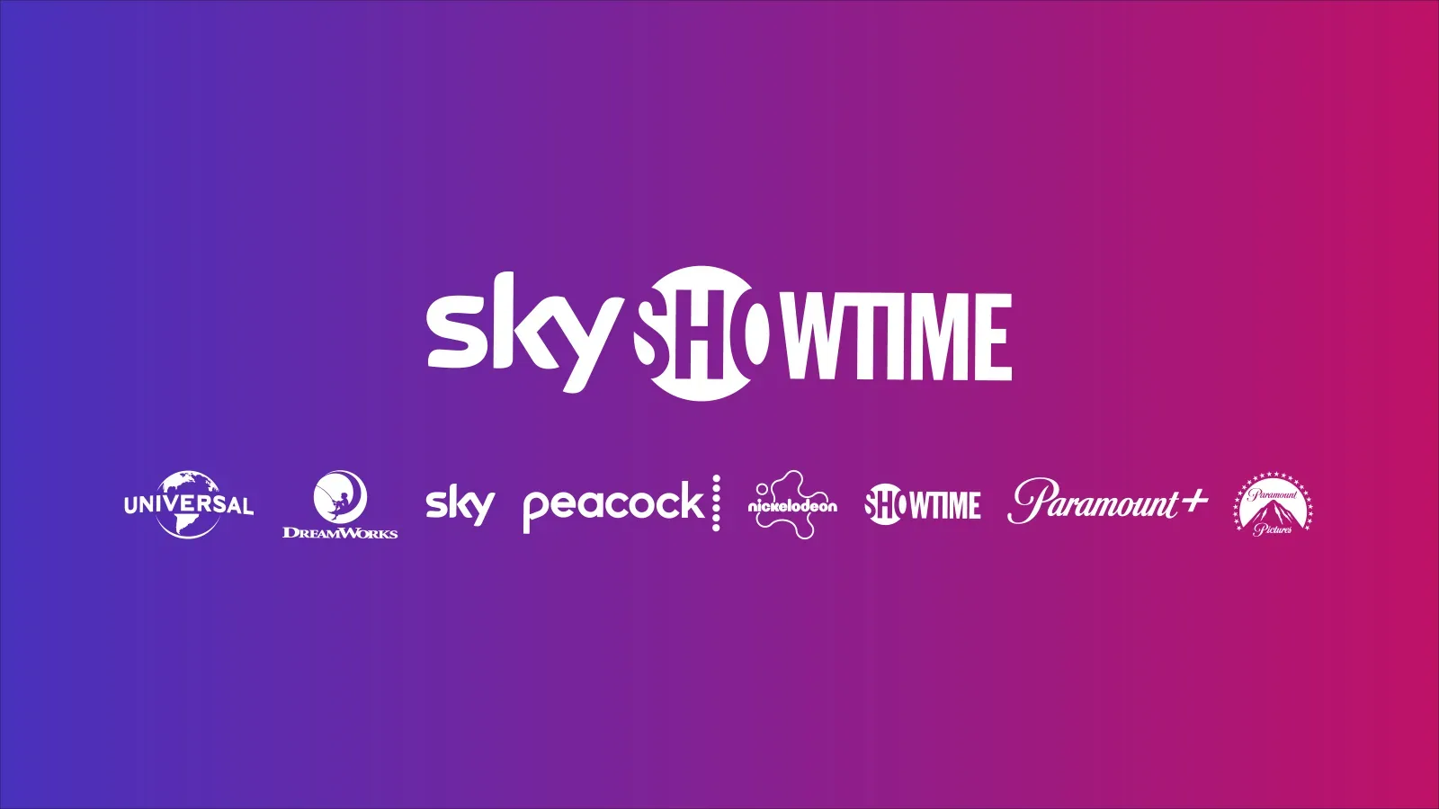 Logo-ul SkyShowtime pe un fundal colorat, simbolizând extinderea serviciului de streaming.