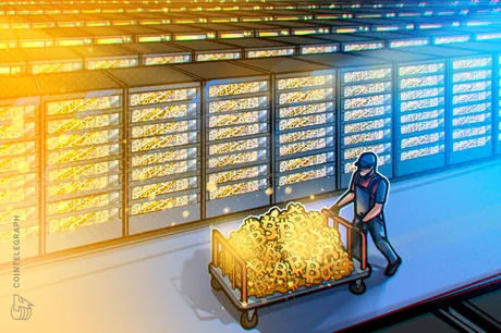 Un lucrător transportă Bitcoin într-o mină, evidențiind activitatea din sectorul crypto.