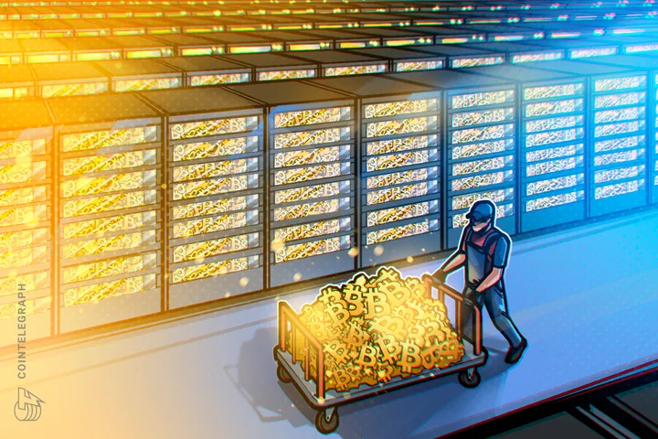Un lucrător transportă Bitcoin într-o mină, evidențiind activitatea din sectorul crypto.