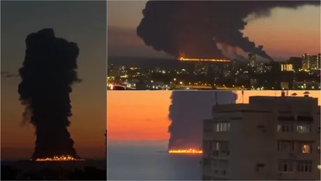 Fumul negru și flăcările deasupra Mării Negre, vizibile din Soci.