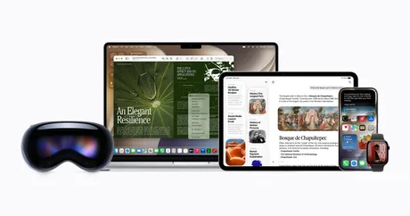 Dispozitive Apple prezentate, inclusiv Mac, iPad și Apple Watch.
